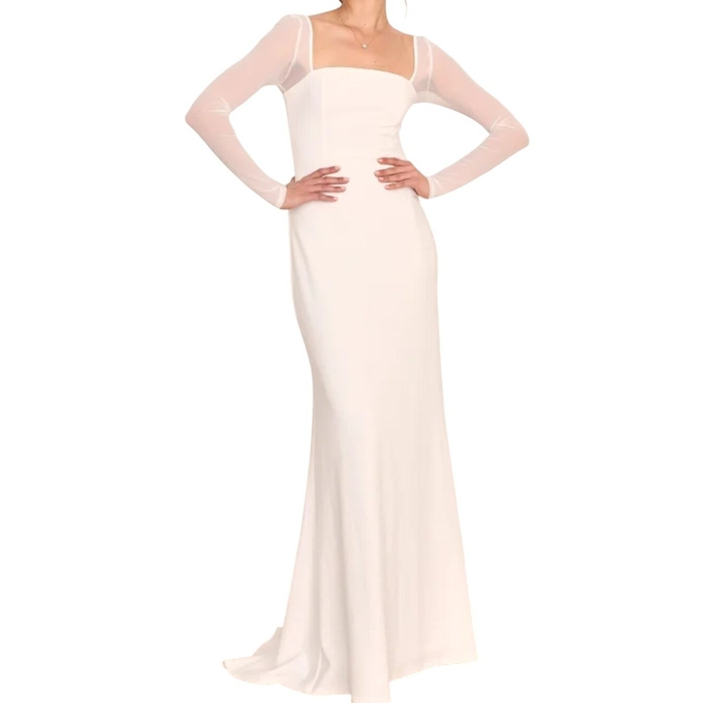 Lulus Lovingly Yours White Mesh Long Sleeve Maxi Dress Gown S Wedding Bride